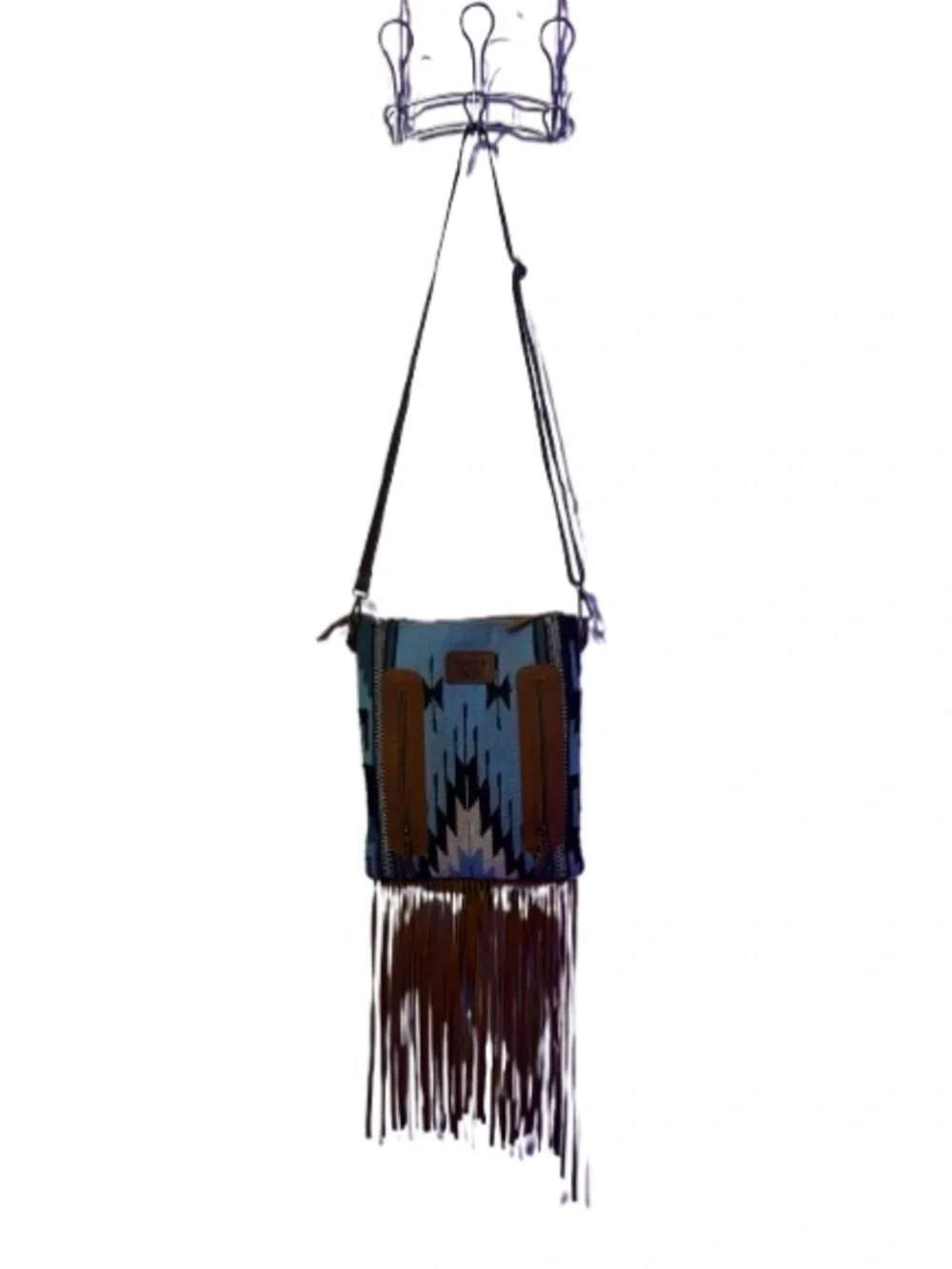 American Darling Fringe Crossbody Western Purse Preloved Teal/Brown